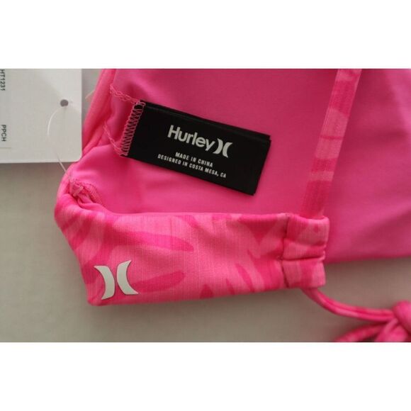 Hurley HT1231 Women's Sz XS Pink Punch Jungle Walk Open Back Bikini Top - Picture 3 of 6